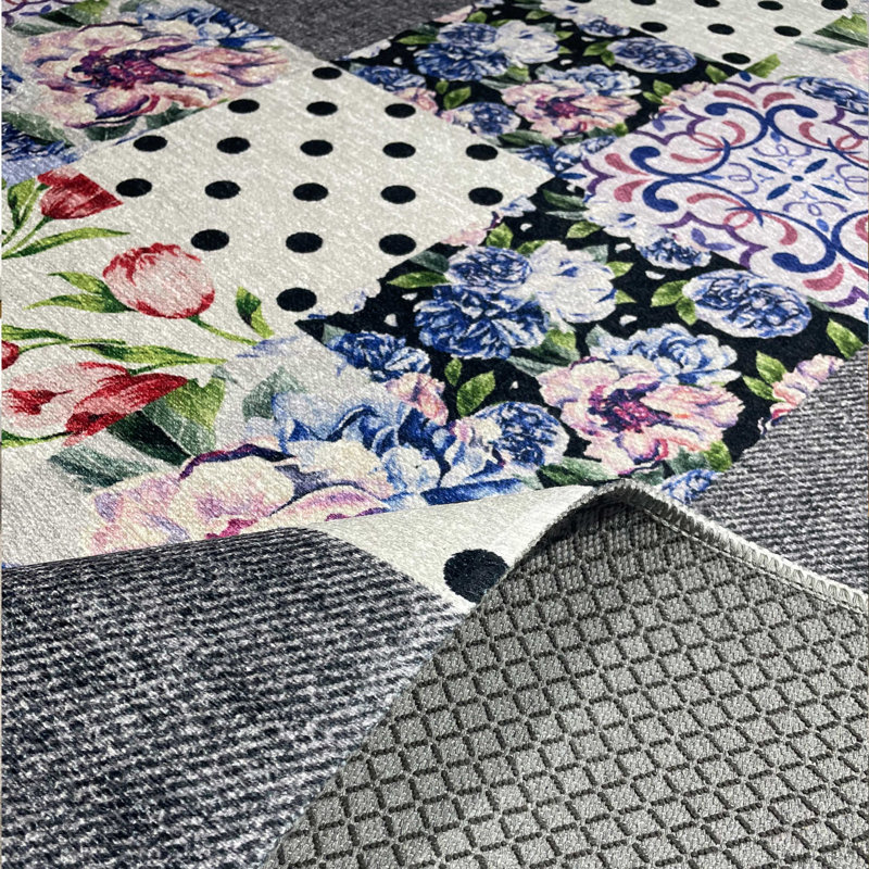 Pender Multicolor Floral Patchwork Cotton Chenille Area Rug, Runner 4' x 9'11"