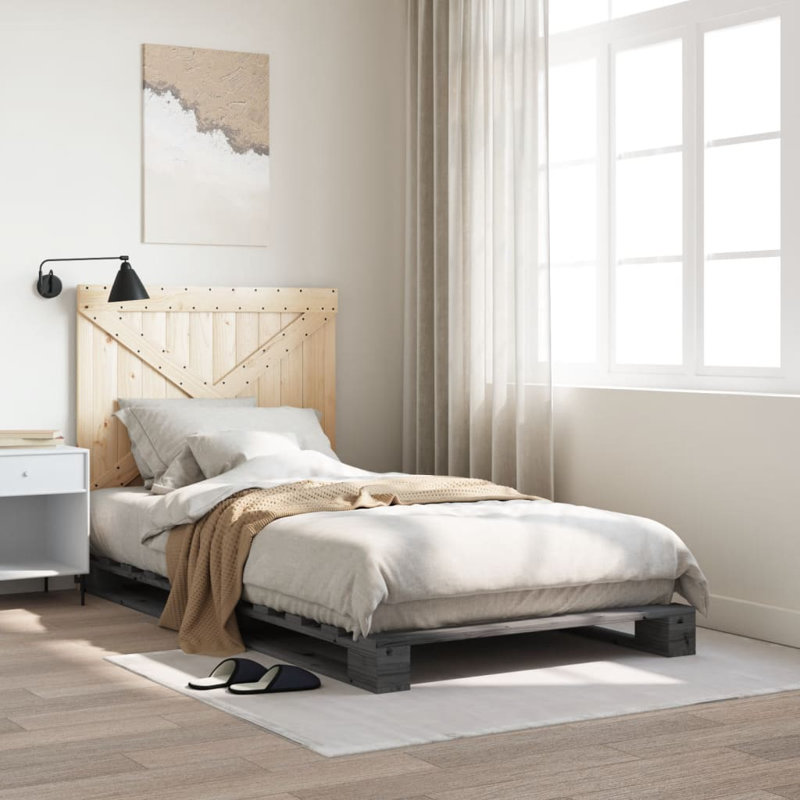 Airyn Solid Wood Bed, Grey, DE Size - 100 x 200 cm