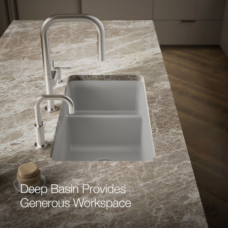 Cairn® 34" L x 18" W Double Basin Undermount with Accessories, Matte Gray