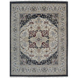 Ivory Hand-Knotted Wool Framed Medallion Modern Geometric  Contemporary Carpet Rug