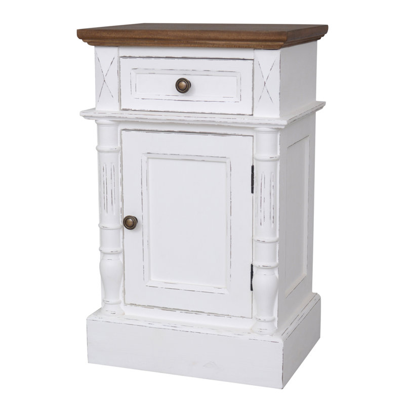 Table de bout avec rangement Madison, Blanc antique, Noir