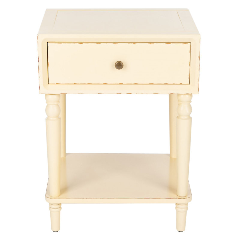 Kleban Solid Wood End Table with Storage, Distressed Vanilla