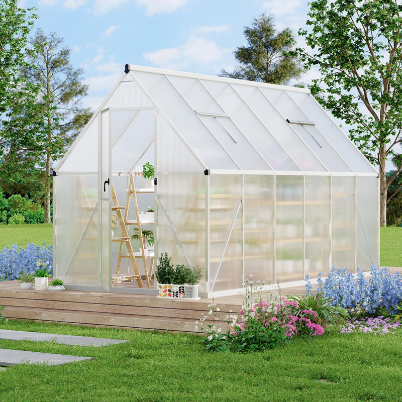 Aluminum Large Walk-In Greenhouse for Outside with Polycarbonate Panels, Aluminum Frame, Ventilation, Rain Gutter & Durable Outdoor Construction, 6x11 FT (Silver)