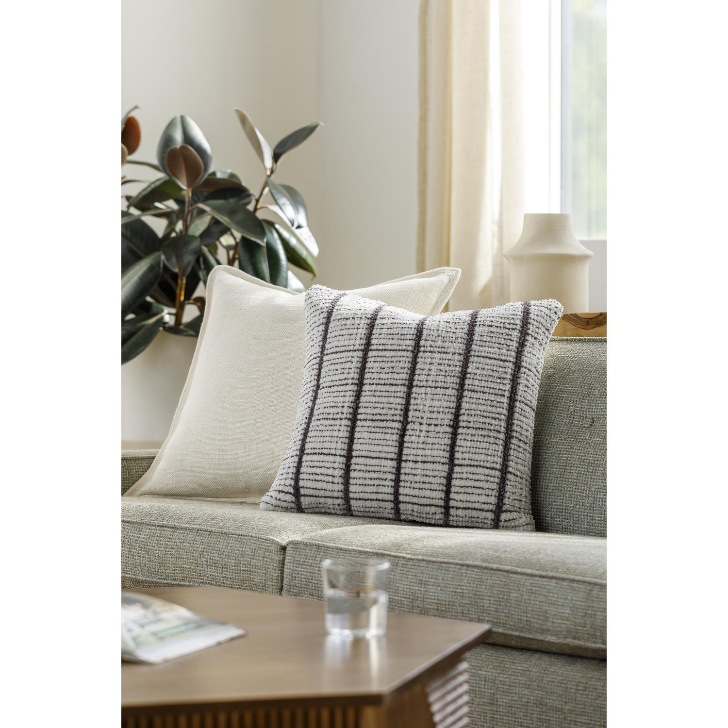 Wanderer Plaid Throw Pillow, Polyester/Polyfill, 22" x 22", Dark Charcoal