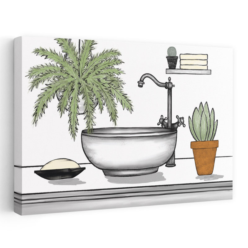 «Bathroom Plants II», art contemporain de cactus contemporain, H 16 po x l 24 po