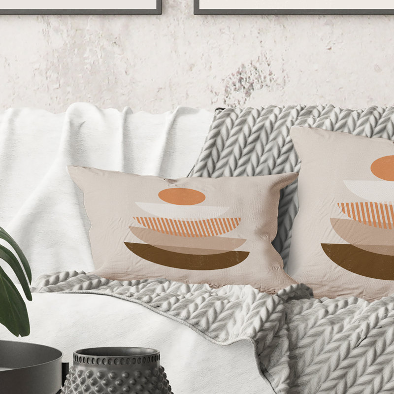 Rectangle, abstrait soleil et lune géométrique en terre cuite I - Coussin décoratif imprimé moderne
