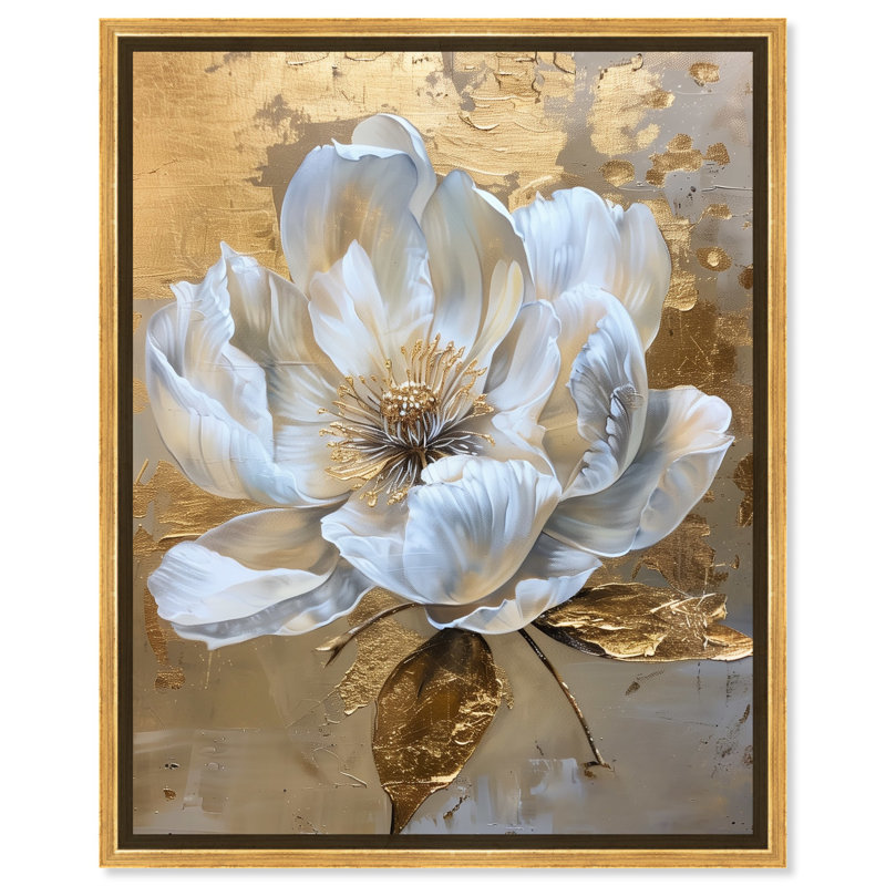 Athenas Flower Canvas Glamorous Feminine Wall Art by Art Remedy, 25" H x 21" W, Gold Framed