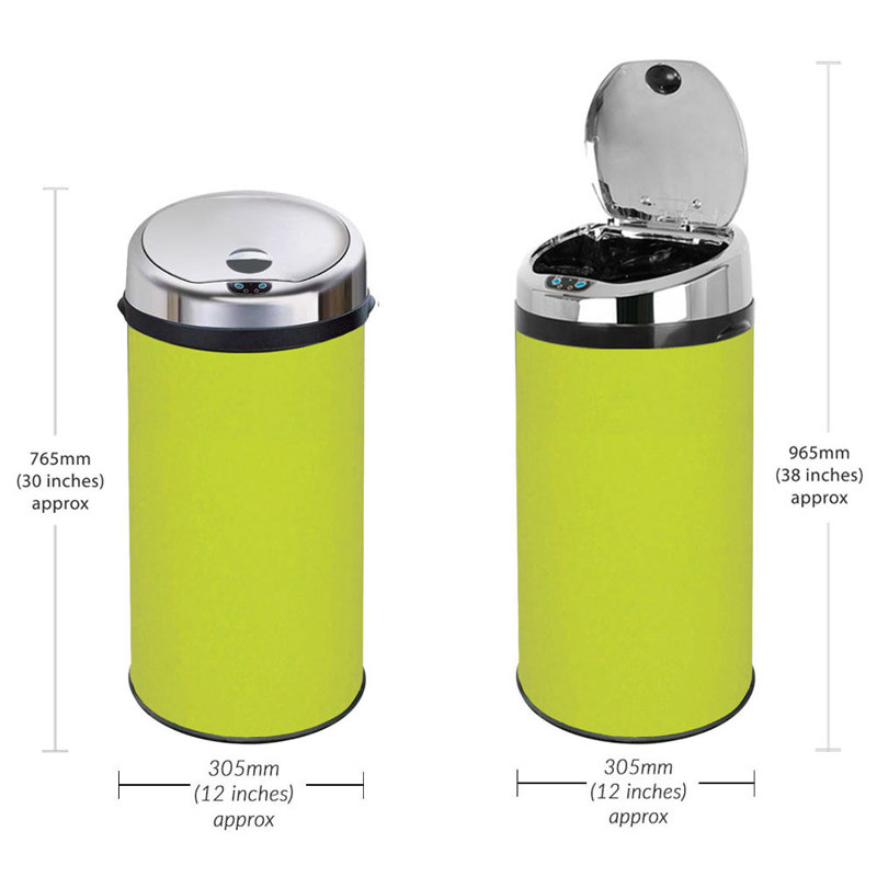 Ladson Steel Motion Sensor Kitchen Trash Can, 42L, Lime Green