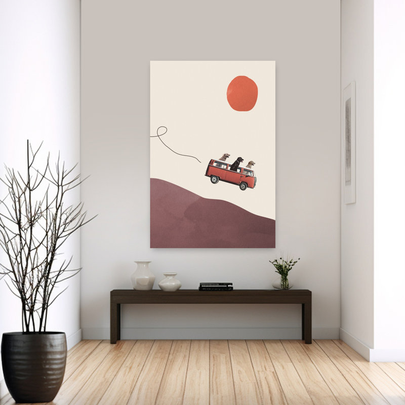 Art contemporain, paysage abstrait avec chien, H 60 po x l 40 po