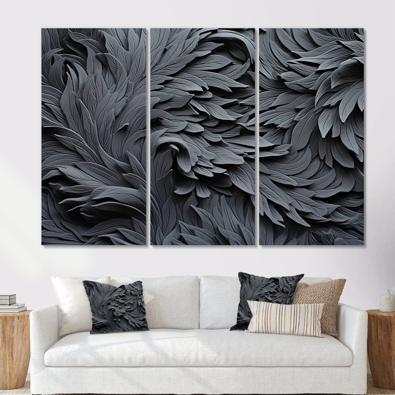 Gris spirale fractale II - art abstrait spirales murales, Wrapped Canvas, H 40 po x l 61 po x P 1 po