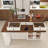 Kitchen Island with Extendable & Rotating Table, MDF with Walnut Veneer Retro Design, 4 Drawers & Glass Door Cabinets with Built-in Socket, Expandable Dining Station for 2-4 Person