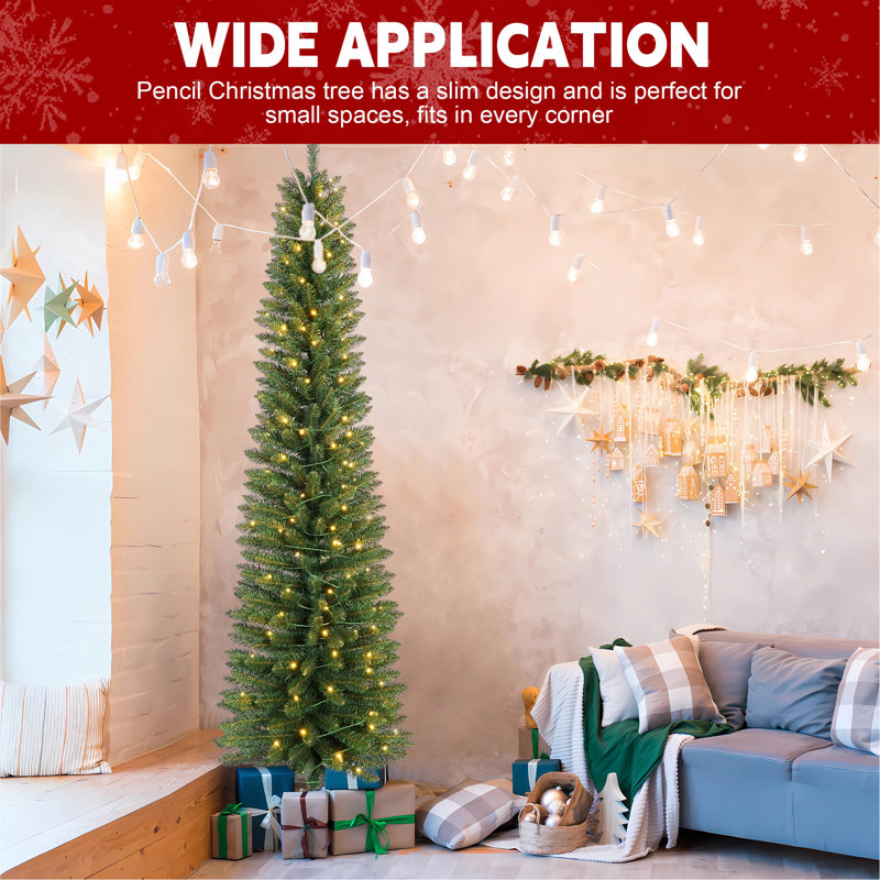 Arbre de Noël vert 5 pi avec 100 lumières DEL blanc chaud - arbre en PVC mince avec 263 pointes, conception compacte, support en métal stable, facile à assembler