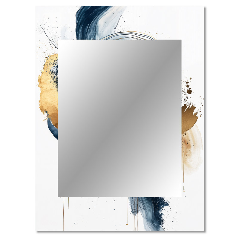 Abstract Gold And Blue Underwater Life I - Abstract Shapes Decorative Mirror, Modern Wall Mirror, Printed Metal Art