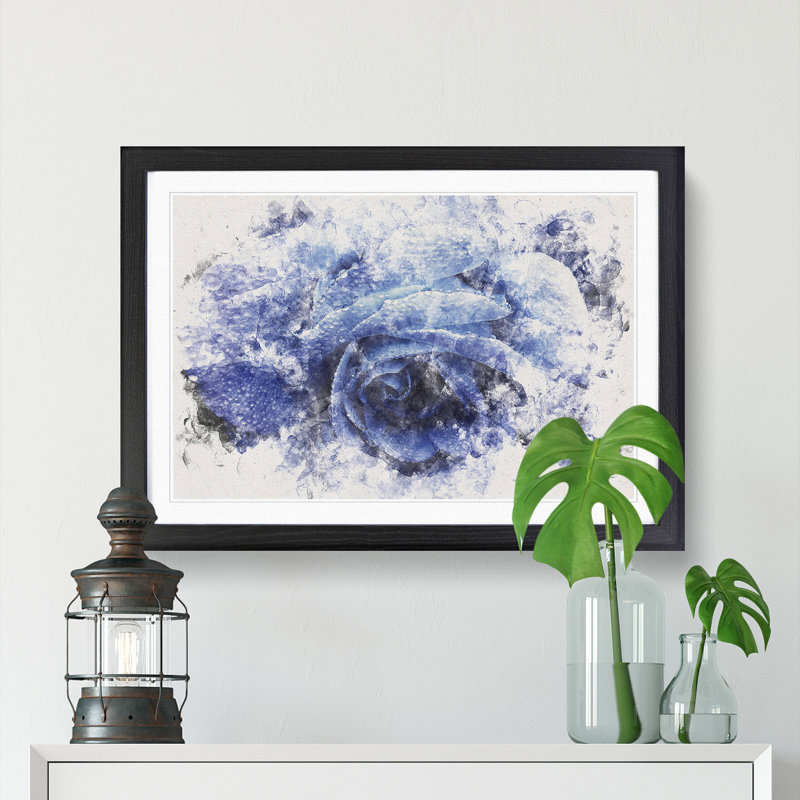 Blue Rose - Picture Frame Graphic Art Print, 36cm H x 48cm W x 2cm D, Black Framed