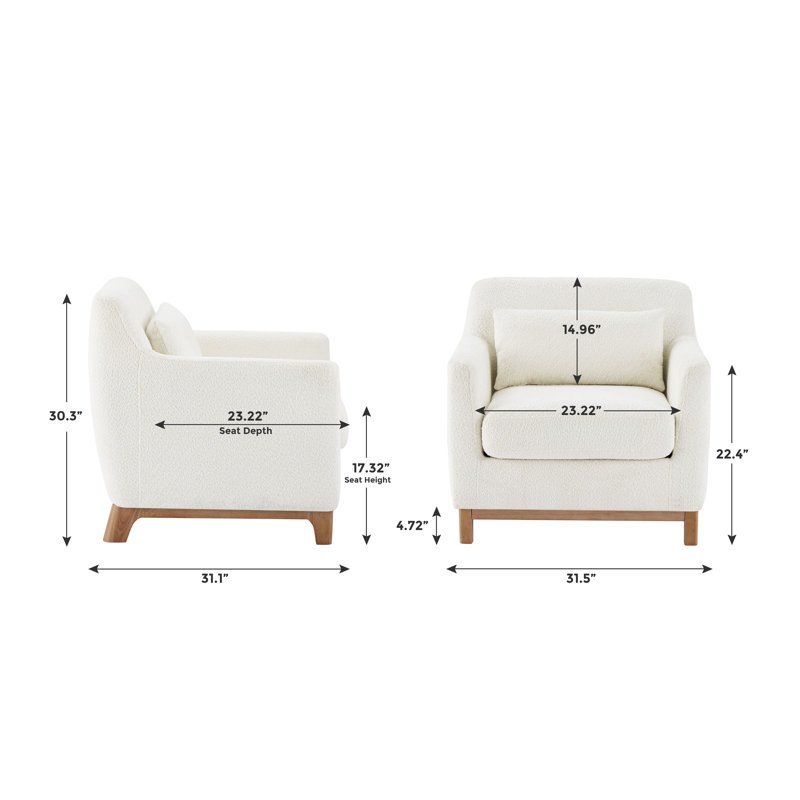 Aishah Upholstered Armchair, White Boucle