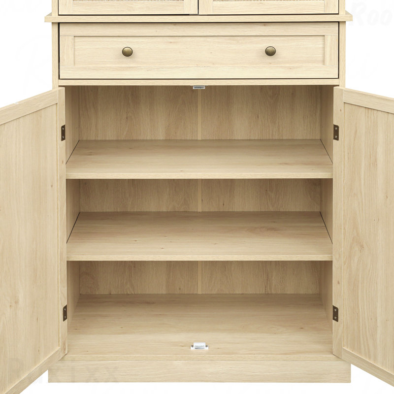 Armoire à 4 portes avec 1 tiroir, 4 tablettes intérieures réglables, armoire de rangement, Naturel