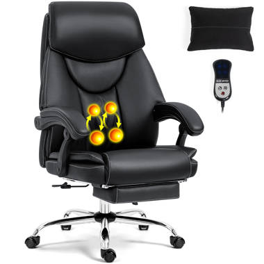 Richmond Soft Leather Massage Office Chair with Armrest Adjustable Ergonomic Desk Chair with Footrest Black The Twillery Co.