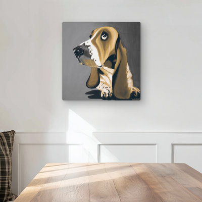 Gold Basset Hound Dog - Metal Print for Home Decor