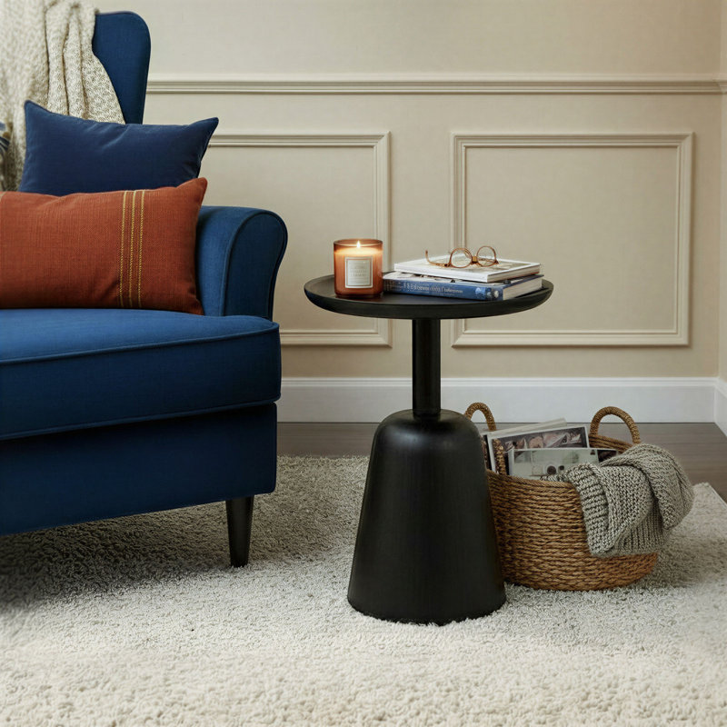Table d'appoint ronde en bois de manguier