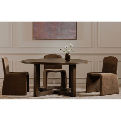 Table de salle à manger pour 6 personnes, plateau rond en bois de chêne, plateau double couche avec base en fer à rainures en V