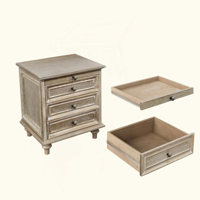 Farmhouse Nightstands with 4 Drawer,Wood Storage End Table with Hidden Pull-Out Shelf, Large Side Table with 4 Solid Wood Feet and Metal Handle,Easy A