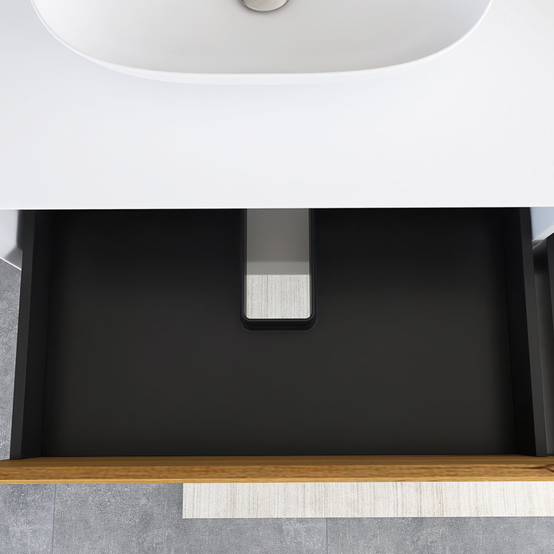 63" Wall Mounted Bathroom Vanity With White Solid Surface Top