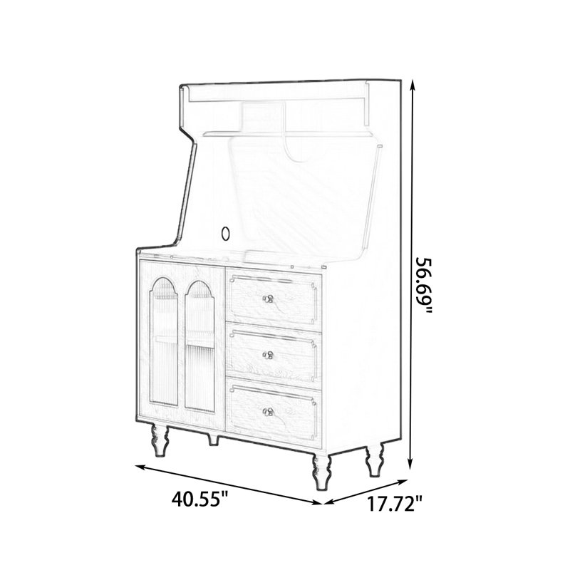 Buffet en noyer massif et bois manufacturé, H 56,69 po x l 40,55 po x P 17,72 po