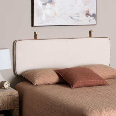 Baxton Studio Belden Boucle Upholstered Wall-Mounted Headboard - Padded Cushion Panel With Faux Leather Piping, Modern Bedroom Accent Piece, Cream, Qu by Ebern Designs