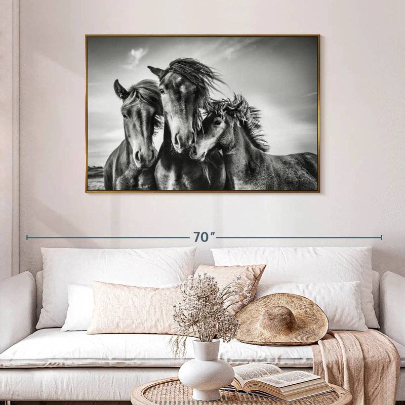 Chevaux Lemvig, 46 po x 31 po, Cadre flottant doré