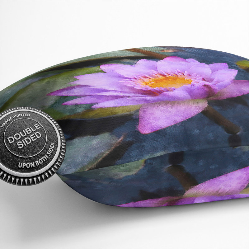 Purple Water Lily Flower Painting Square Throw Cushion, 40cm H x 40cm W x 15cm D