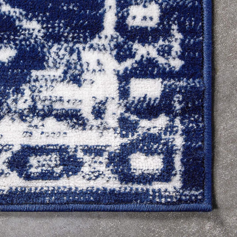 Dazzle Floral Vintage Bohemian Dark Blue Rug, Rectangle 7'10" x 9'10"