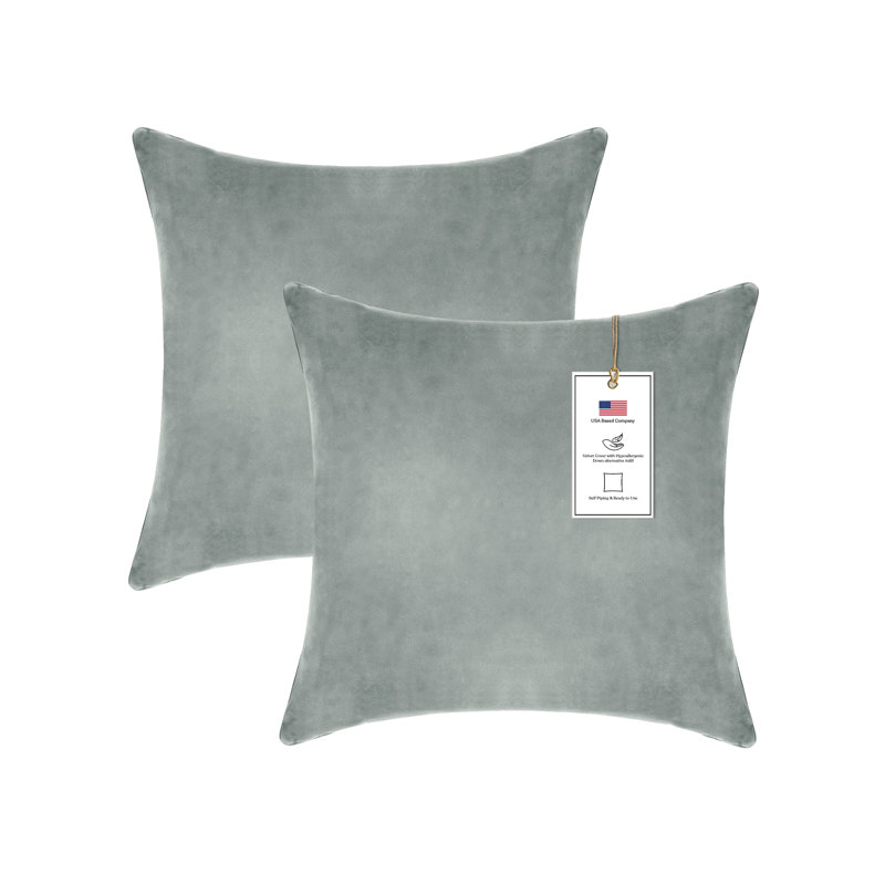 A1HC Velvet Down-Alternative Throw Pillow Inserts – Hypoallergenic, Ready-to-Use, Set of 2, Dove Gray, 18"H x 18"W