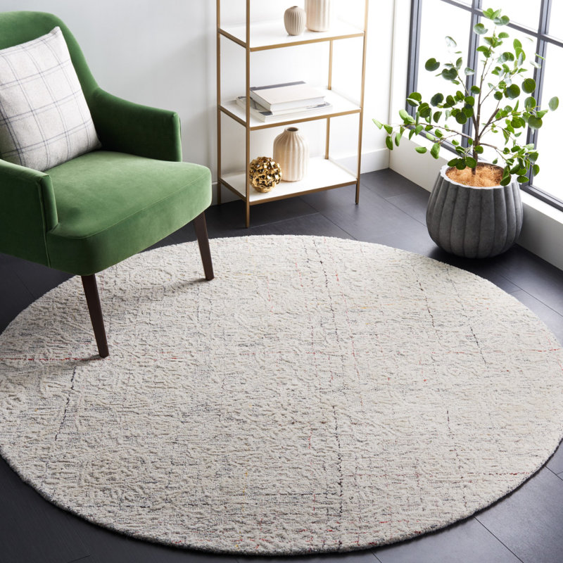 Tapis ivoire touffeté à la main Meira, Rond 6 pi