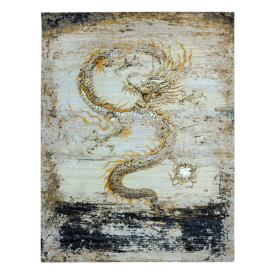 Tapis rectangulaire unique en laine de style années 1950 8 pi x 10 pi 4 po Carri Beige