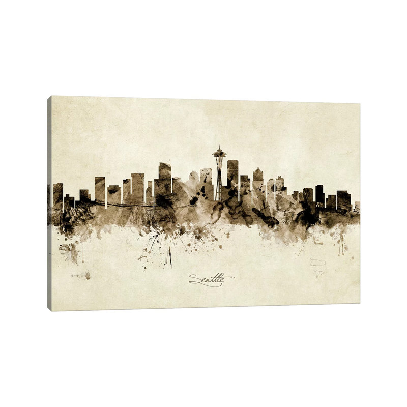 Seattle Washington Skyline by Michael Tompsett - 1 Piece Wrapped Canvas Painting, 20.32 cm H x 30.48 cm W