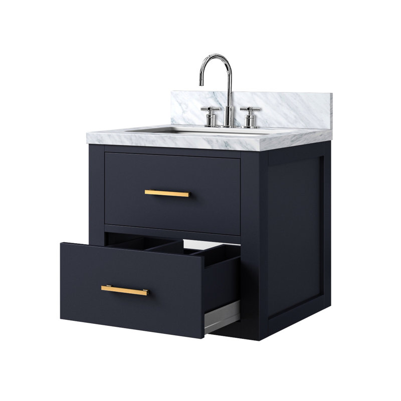 20 po L x P 18 po Meuble-lavabo bleu avec comptoir en acrylique et robinet - Contreplaqué de bois massif à fermeture en douceur pour lavabo de salle de bain, baignoire, lavabo et lavabo, douche