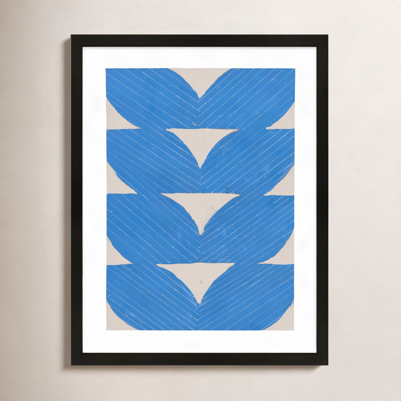 Blue Chevron By Andrea Stokes - Framed Wall Art, 38" H x 30" W, Black
