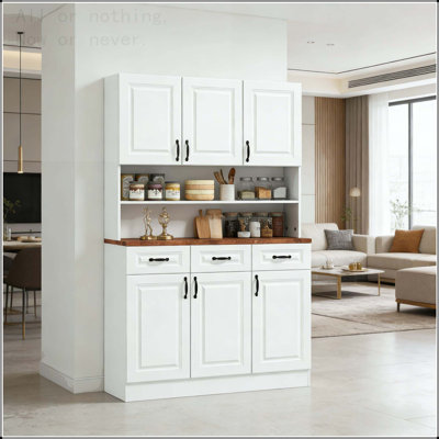 Armoire de rangement autoportante avec 6 portes, 3 tiroirs et tablettes réglables