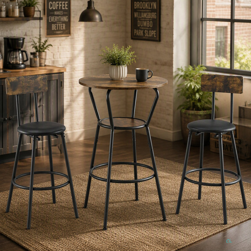 Ensemble de table de bar ronde et de tabouret avec tablette, tabouret rembourré avec dossier, l 24,17 po x P 24,17 po x H 36,02 po