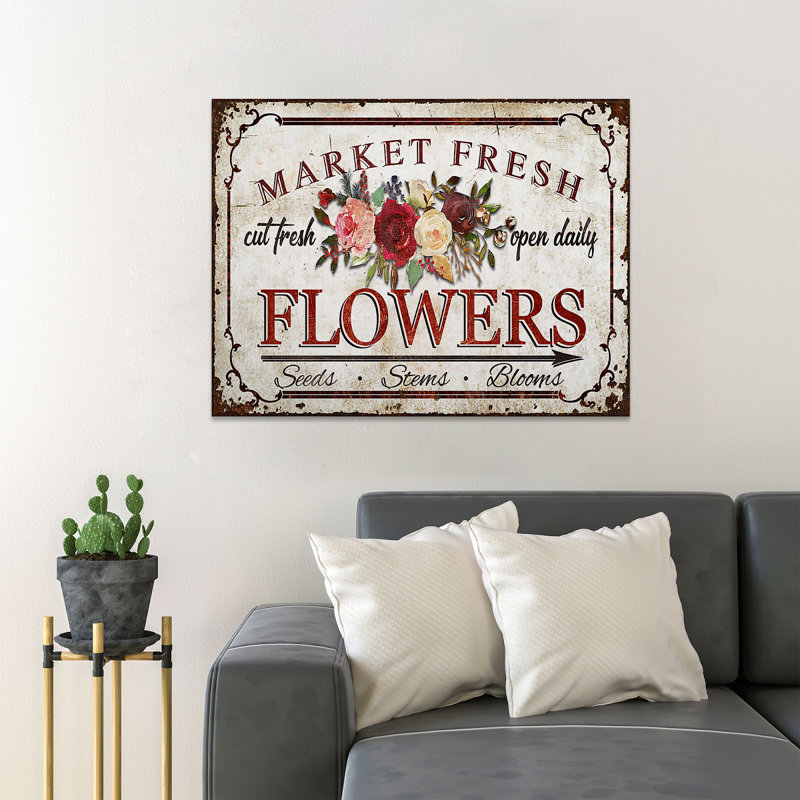 «Roses - Market Fresh Flowers Seeds Stems Blooms», reproduction d'art graphique sur toile tendue, H 11 po x l 14 po x P 2 po