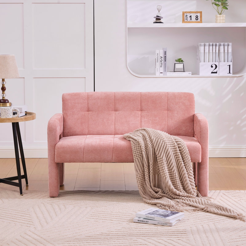 Canapé rembourré de loisirs avec sièges doubles et accoudoirs confortables, Rose