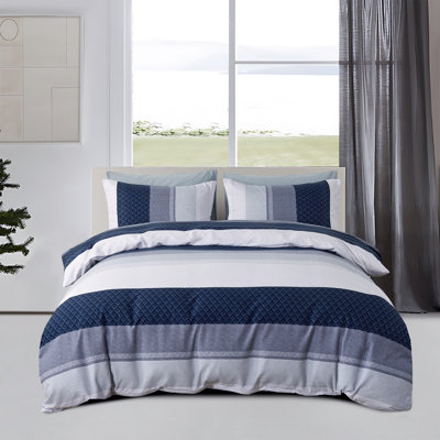 Sleepbella Duvet Cover Set White And Navy Striped Patchwork Twin Size