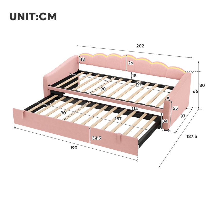 Upholstered with Trundle, Pink