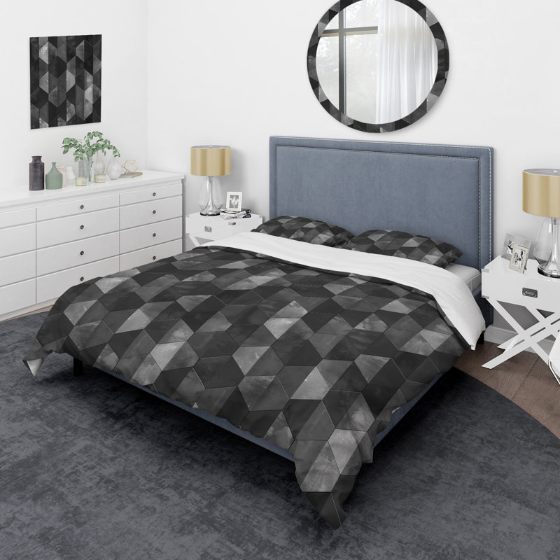 Ensemble de housse de couette moderne gris à motif losange moderne II, Housse de couette très grand et 2 très grandes t