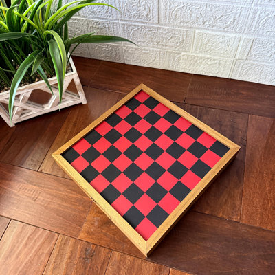 Rustic Chesapeake Bay wood checkerboard set with bear and evergreen pieces, 12.75-inch wide