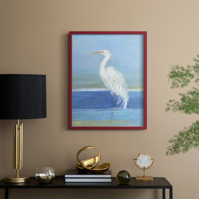 Wading Egret II, reproduction encadrée - bois massif