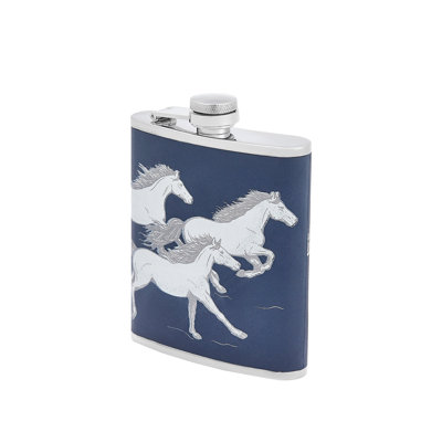 Running Horses Leather Hip Flask