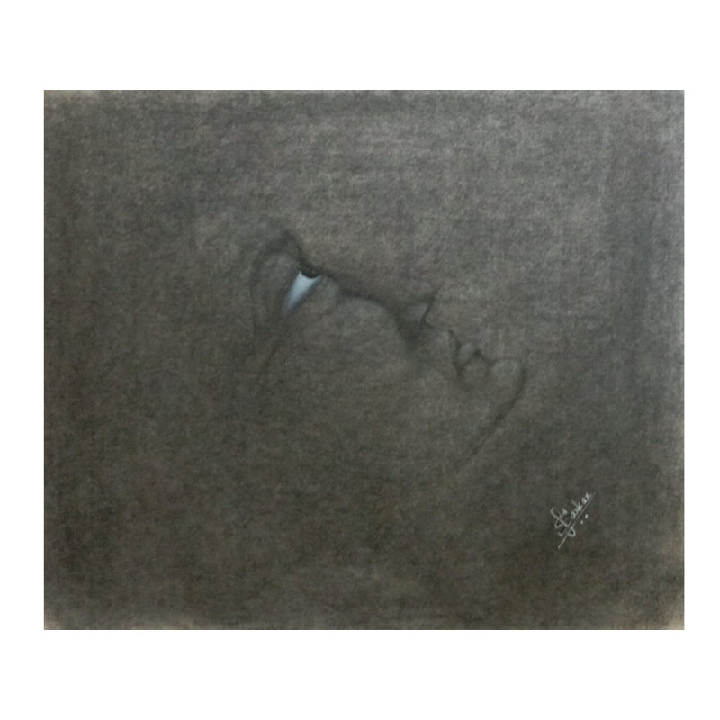 Pensées intenses (avec cadre) | Gris anthracite et pastel sur papier | Par Sukanya Sarkar