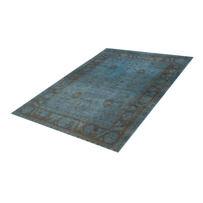 Tapis bleu noué à la main unique 7 pi 0 po x 9 pi 10 po