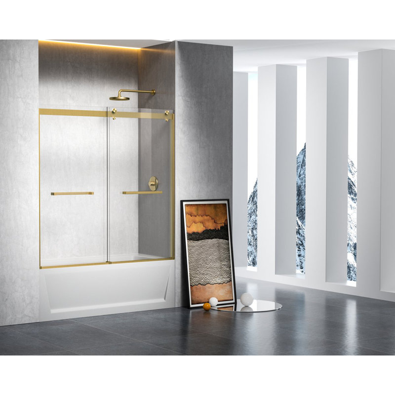 53.78" - 60" W x 60" H Double Sliding Frameless Tub Door, Gold